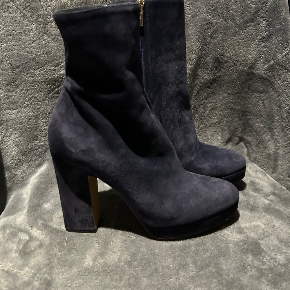 Salvatore Ferragamo Dark Blue Suede Heeled Boots